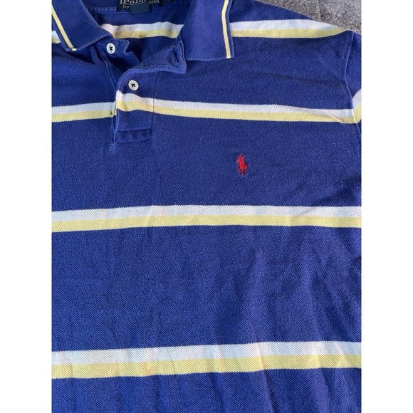 Ralph Lauren Polo Shirt Mens Large Blue White Striped Pony Preppy Cotton XL - Picture 2 of 6